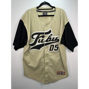 Vintage FUBU 05 Tan And Black Baseball Jersey Size XXL Rap Hip Hop Urban Street